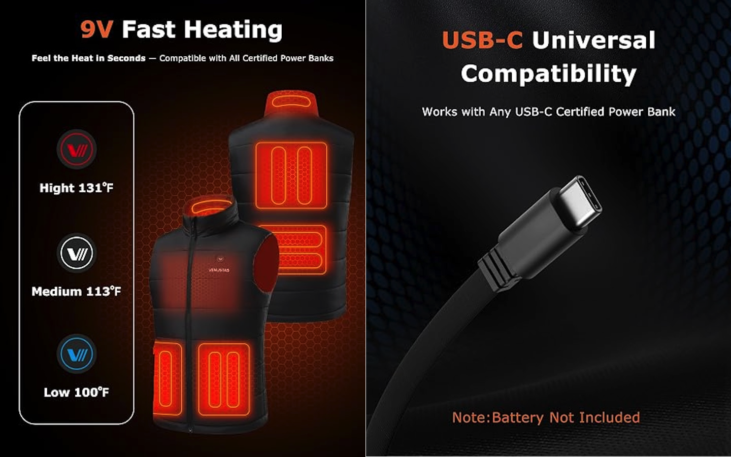 Venustas Men's USB-C Compatible Heated Vest
