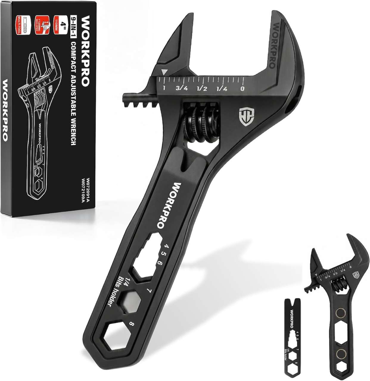 WORKPRO 422 Adjustable Wrench Wide Jaw Opening 5 in 1 Mini Wrench Multitool