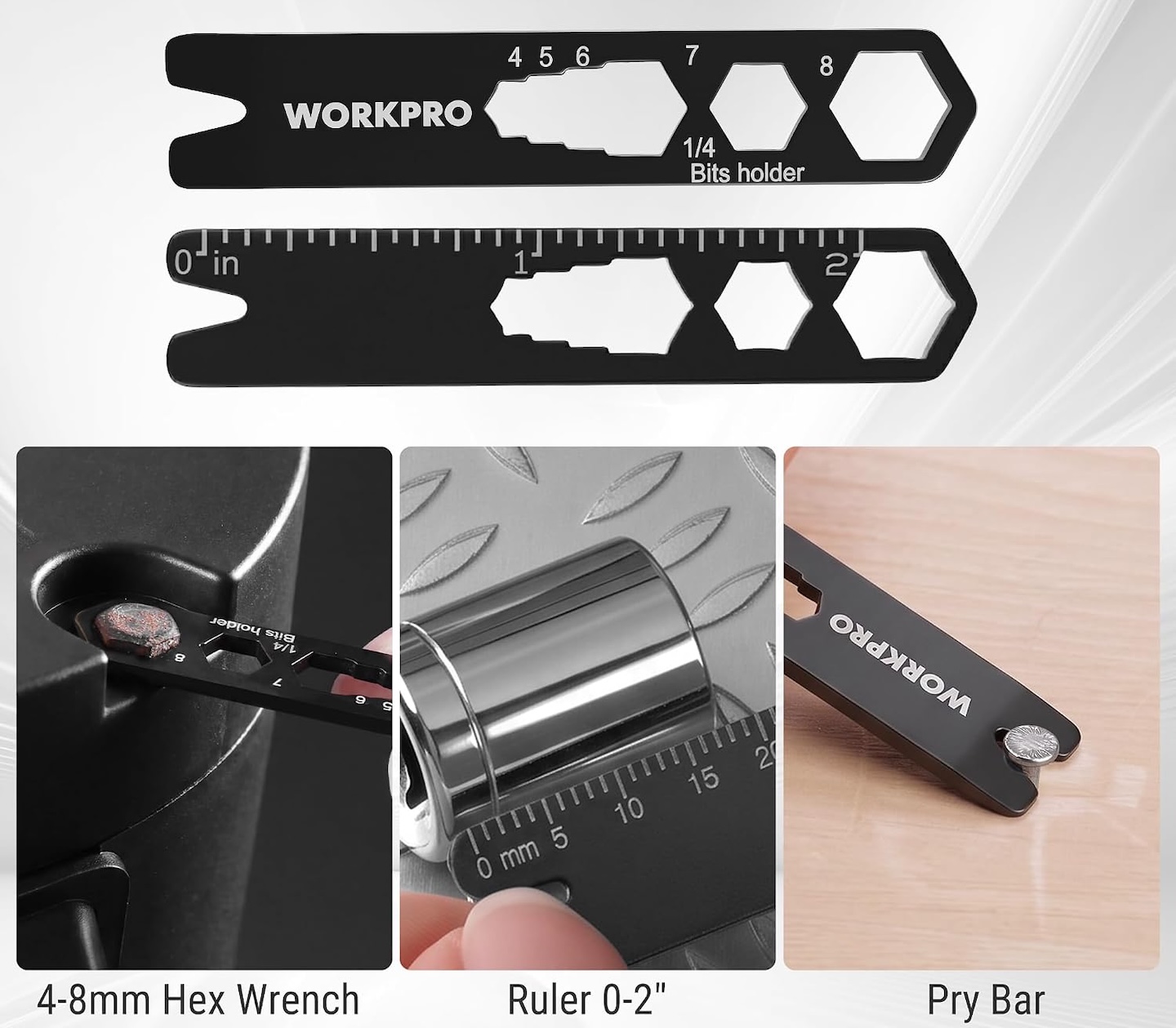 WORKPRO 422 Adjustable Wrench Wide Jaw Opening 5 in 1 Mini Wrench Multitool 6