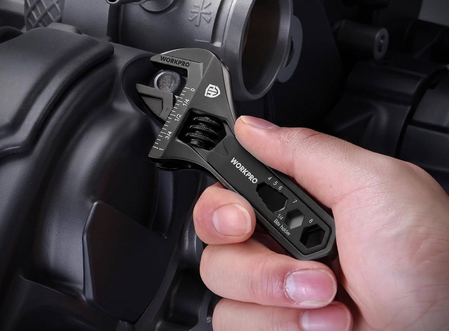 WORKPRO 422 Adjustable Wrench Wide Jaw Opening 5 in 1 Mini Wrench Multitool 7