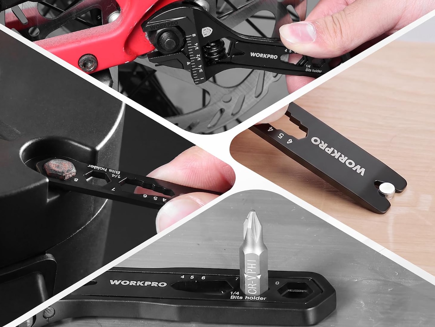 WORKPRO 422 Adjustable Wrench Wide Jaw Opening 5 in 1 Mini Wrench Multitool 8