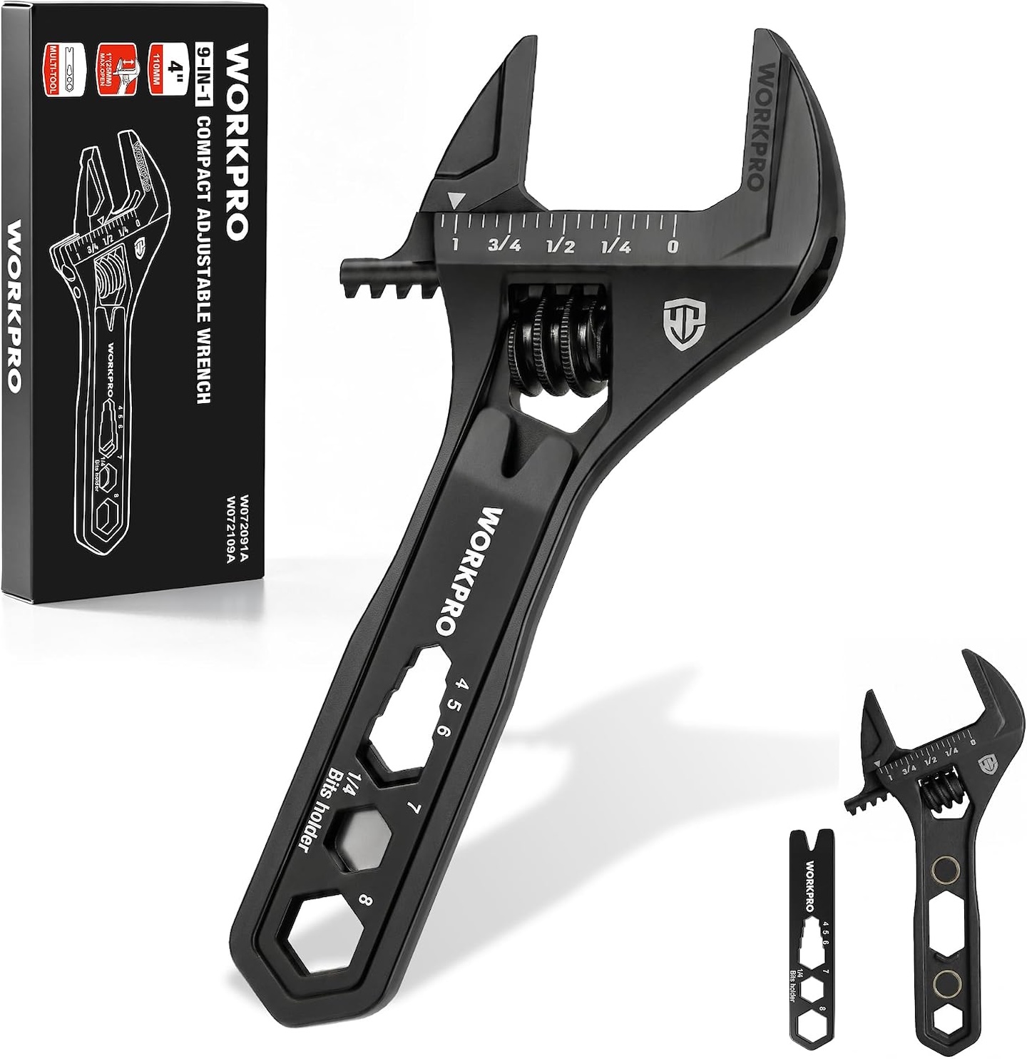 WORKPRO 422 Adjustable Wrench Wide Jaw Opening 5 in 1 Mini Wrench Multitool