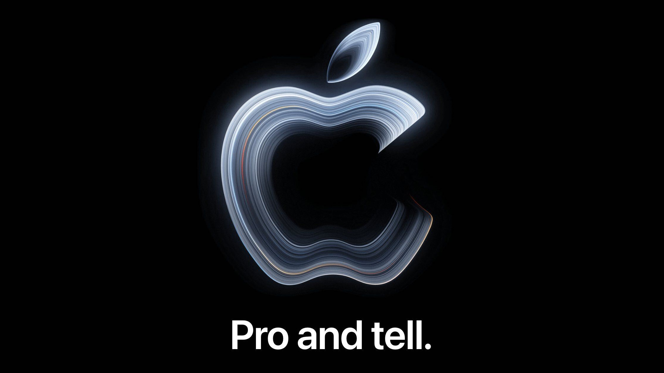 Apple’s glowing logo above the words Pro and tell