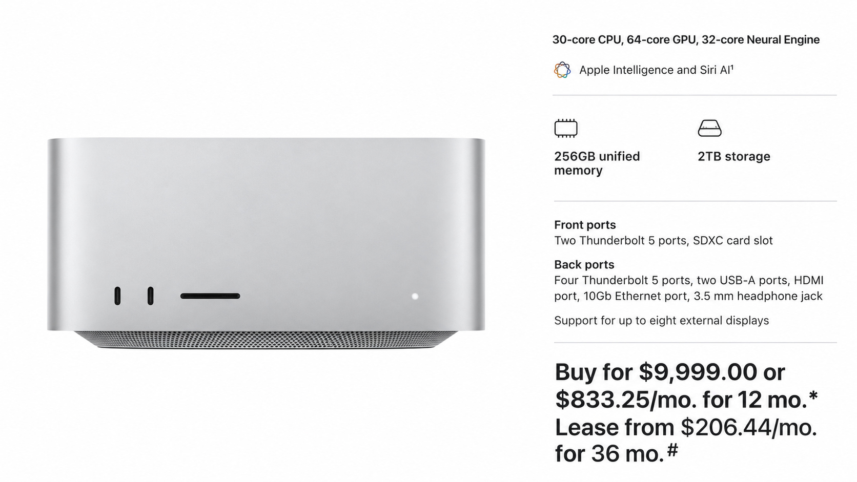 256GB unified memory and the same 2TB SSD: $9,999. The memory upgrade adds $4,000.