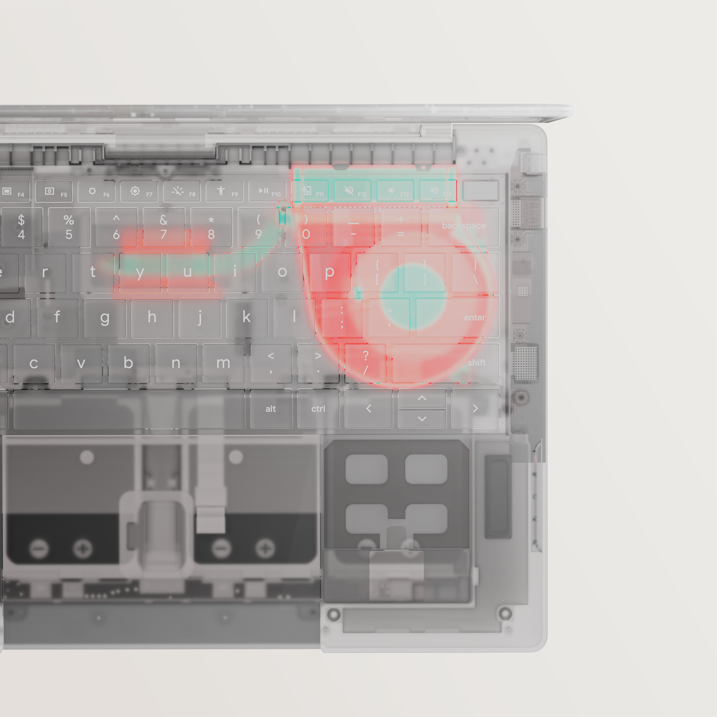 ASUS cutaway illustration of the Googlebook 14 fan and cooling layout.