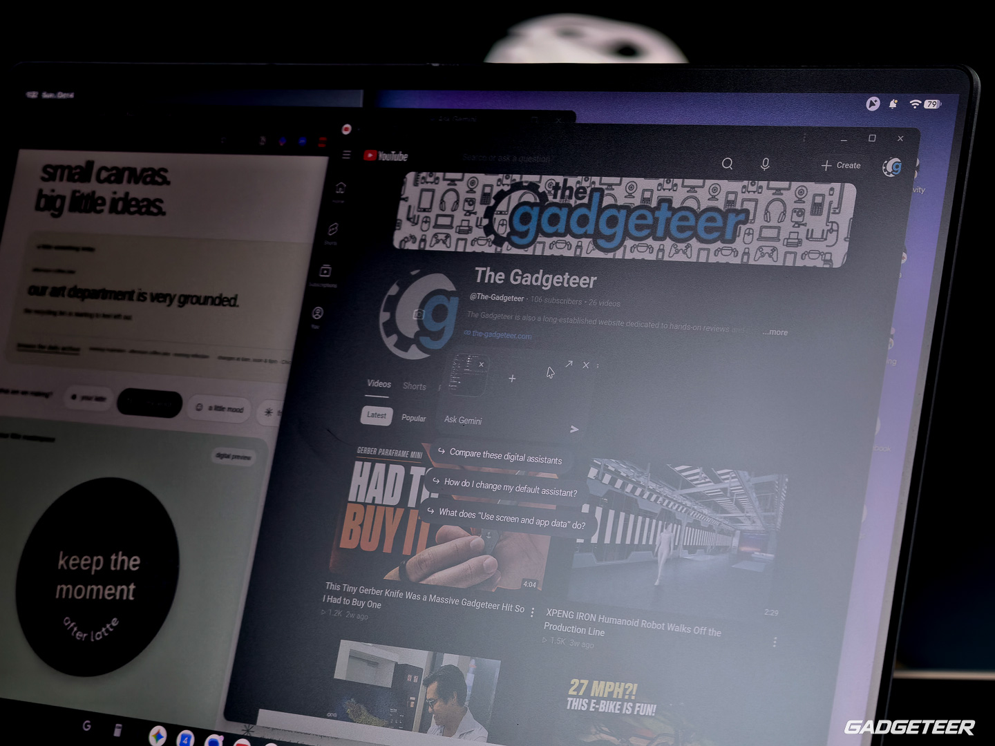 Angled close view of the Googlebook 14 matte screen in room light.