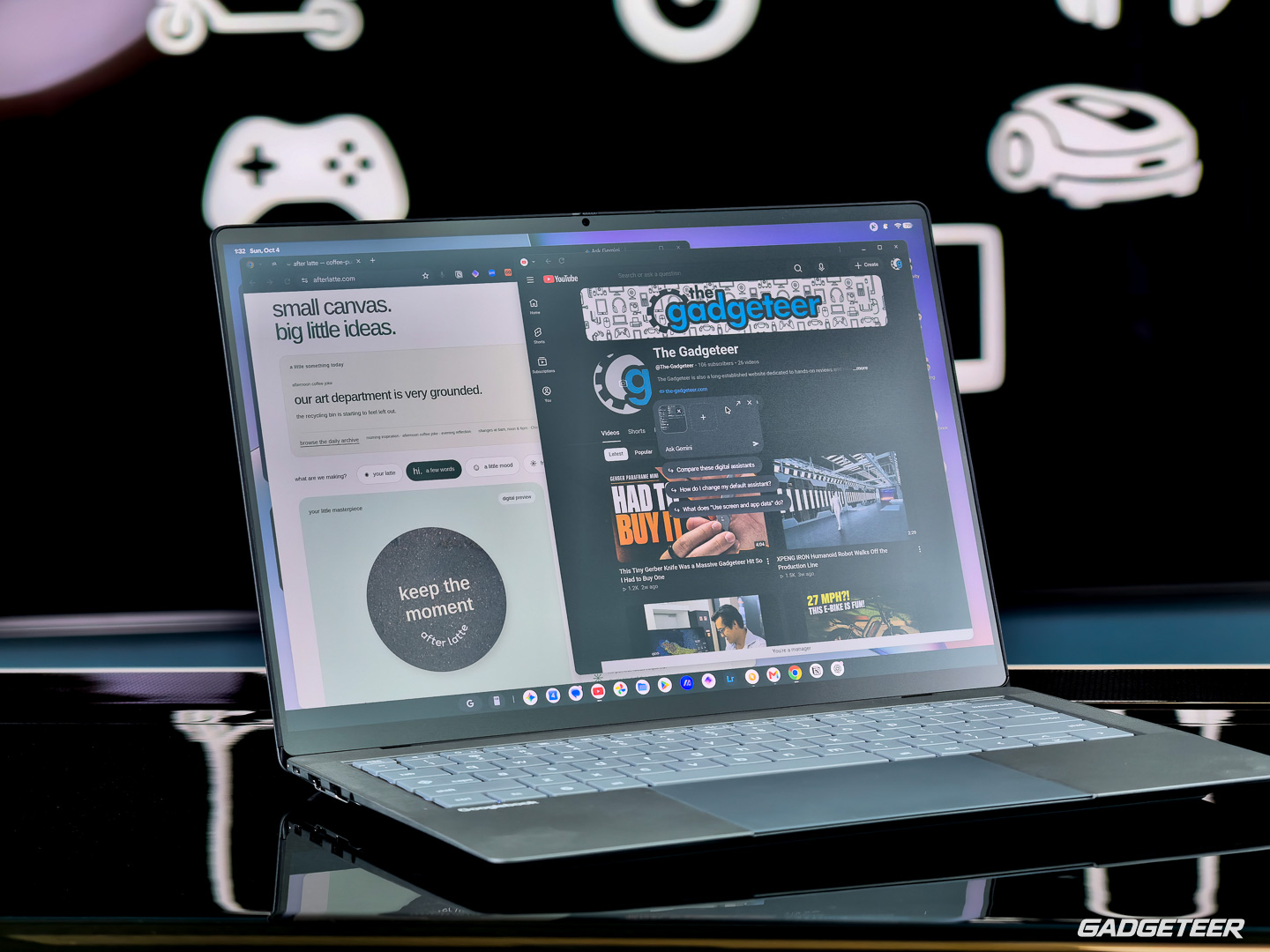 Magic Pointer menu with a screen-selection tile on the ASUS Googlebook 14 display.