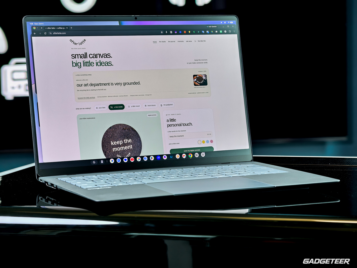 ASUS Googlebook 14 open to the after-latte website on its matte display