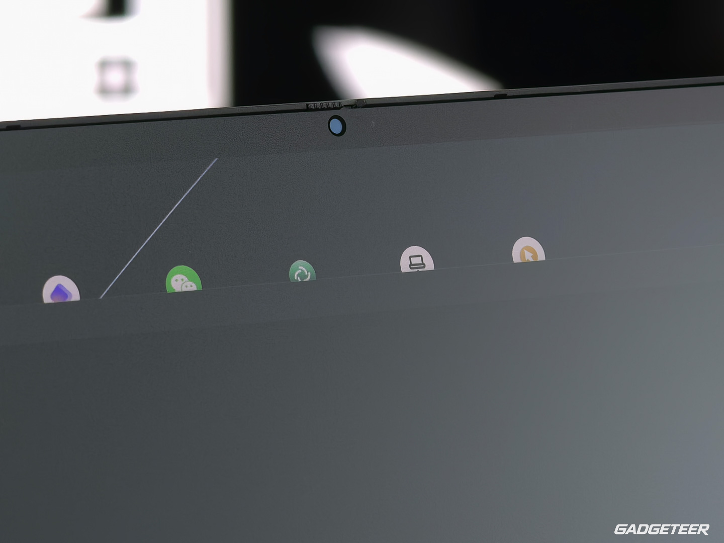 Close-up of the ASUS Googlebook 14 webcam and physical privacy shutter.