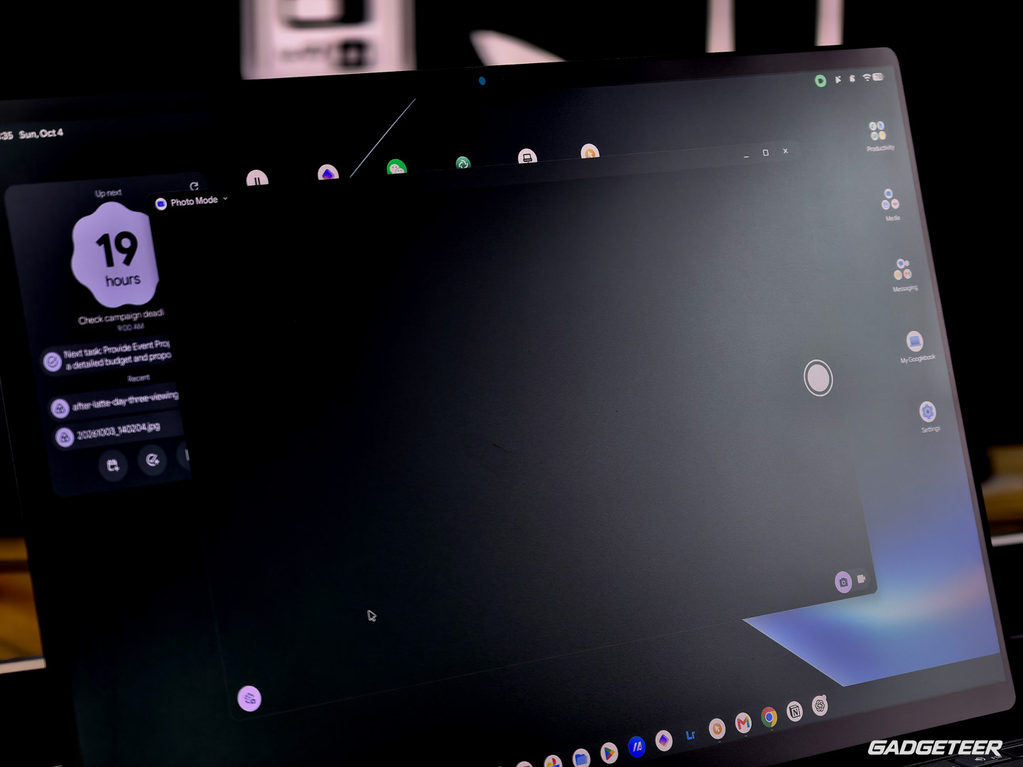 ASUS Googlebook 14 camera app showing a dark preview