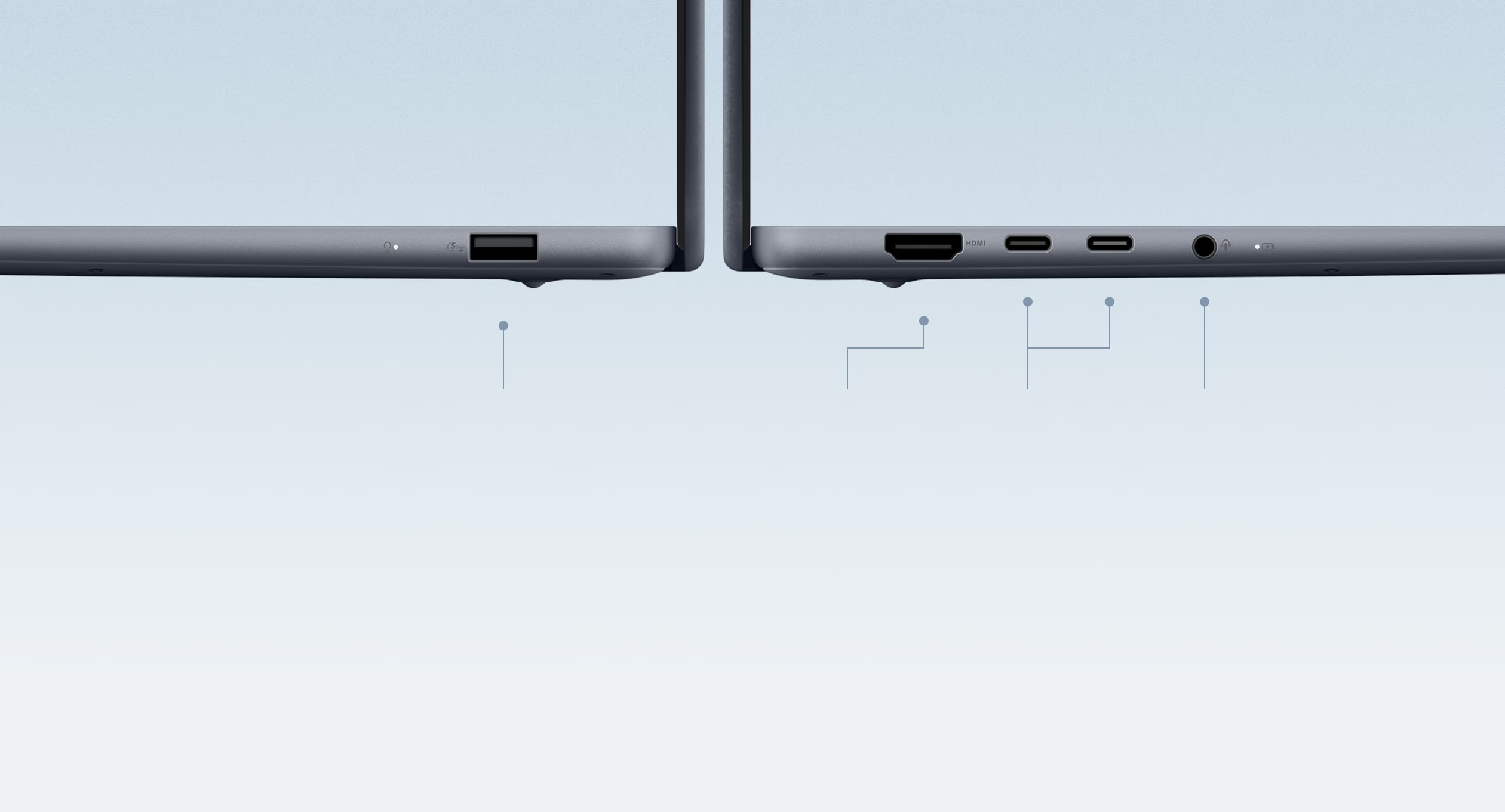 The UX3480QA has USB-A, HDMI, two USB-C ports, and a headphone connection. Image: ASUS.