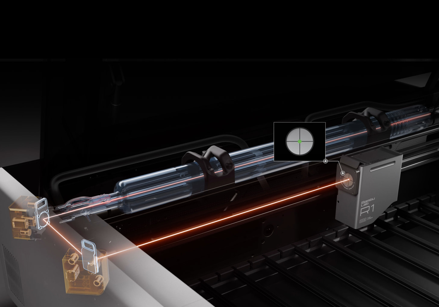 Bambu Lab's illustration of the R1 optical path and alignment sensor.