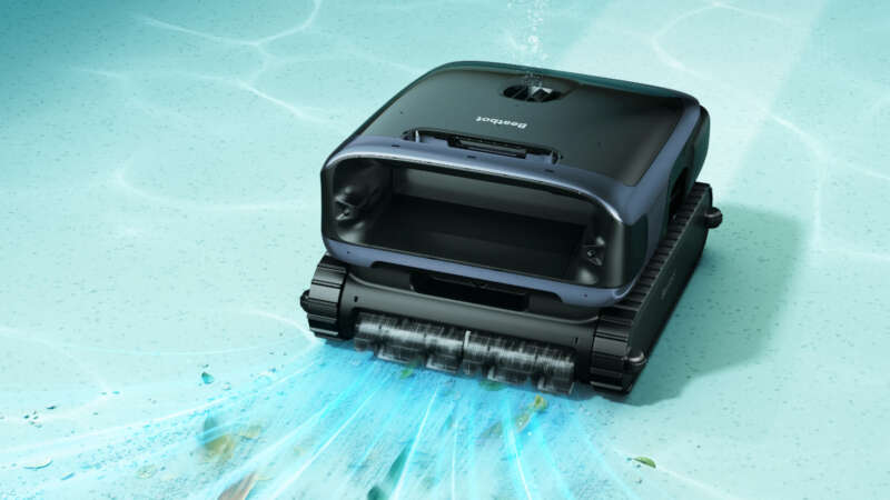 Beatbot Sora 70 in Navy Blue cleaning a pool floor.