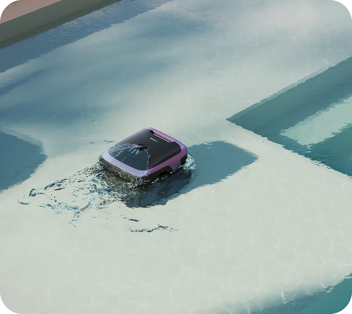 Beatbot illustrates the Sora 70 cleaning a shallow platform. Lavender Purple shown; the linked deal is Navy Blue. Image: Beatbot.