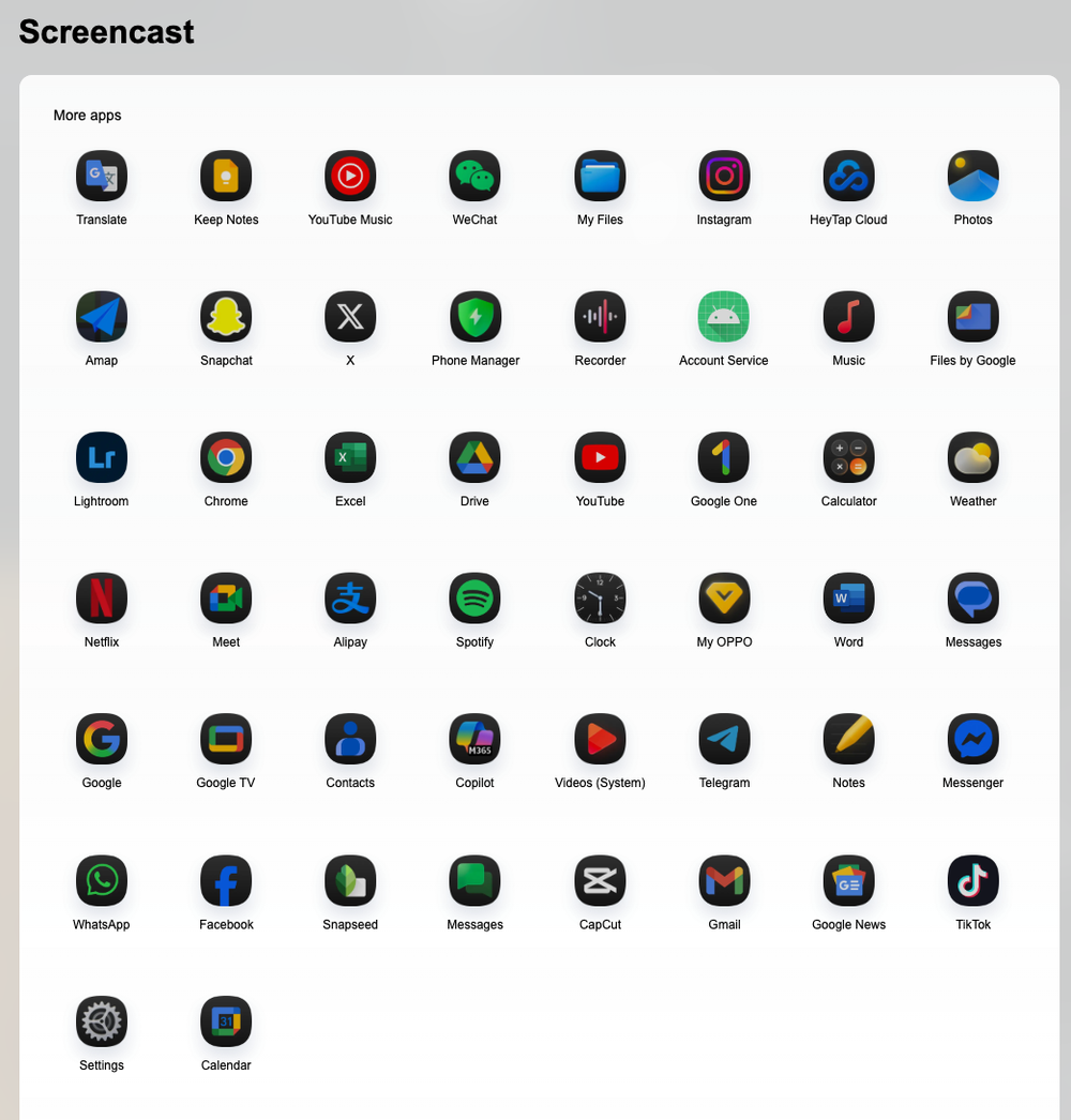 The Screencast app picker brings my phone's apps into one view on the Mac.