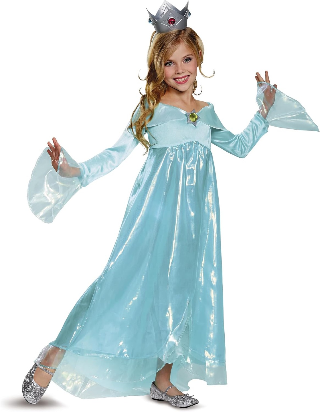 Catalog model wearing a light-blue Disguise Rosalina dress and silver-colored crown.