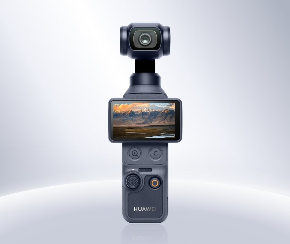Front view of the blue Huawei and DJI Osmo Pocket 4 gimbal camera