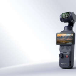 Huawei and DJI Osmo Pocket 4 gimbal camera with its screen rotated horizontally