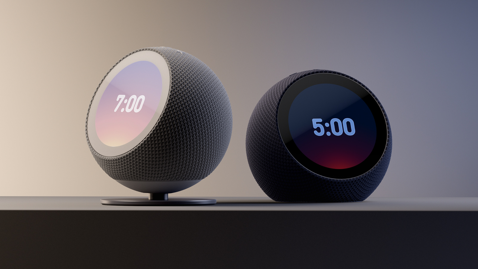Echo Time showing bright daytime and dimmer nighttime clock displays; optional stand shown