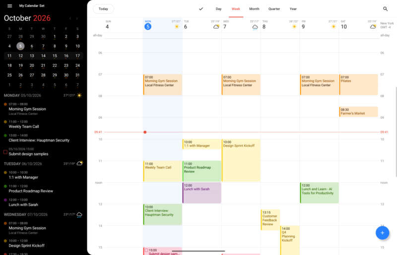 Official Fantastical for Googlebook screenshot showing the week calendar and task list.