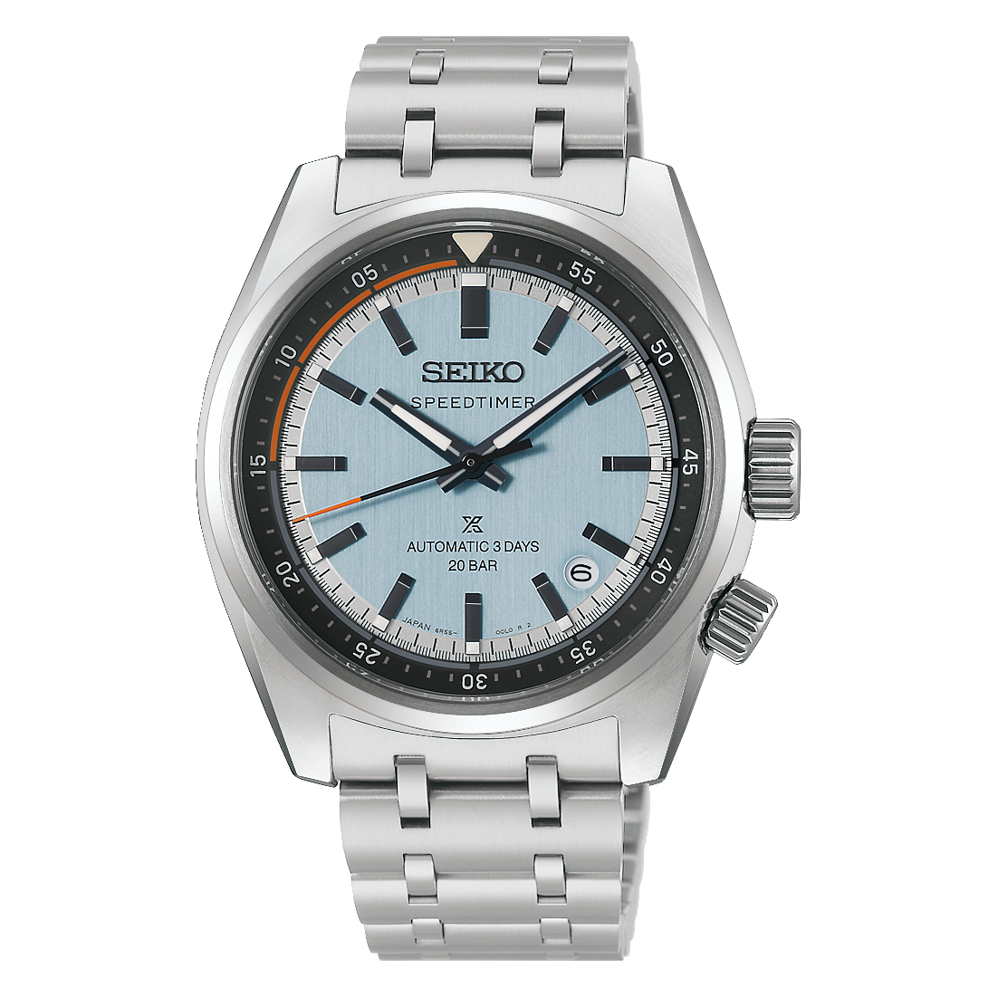Seiko HBC003 Speedtimer with a light blue dial, inner countdown scale and two crowns