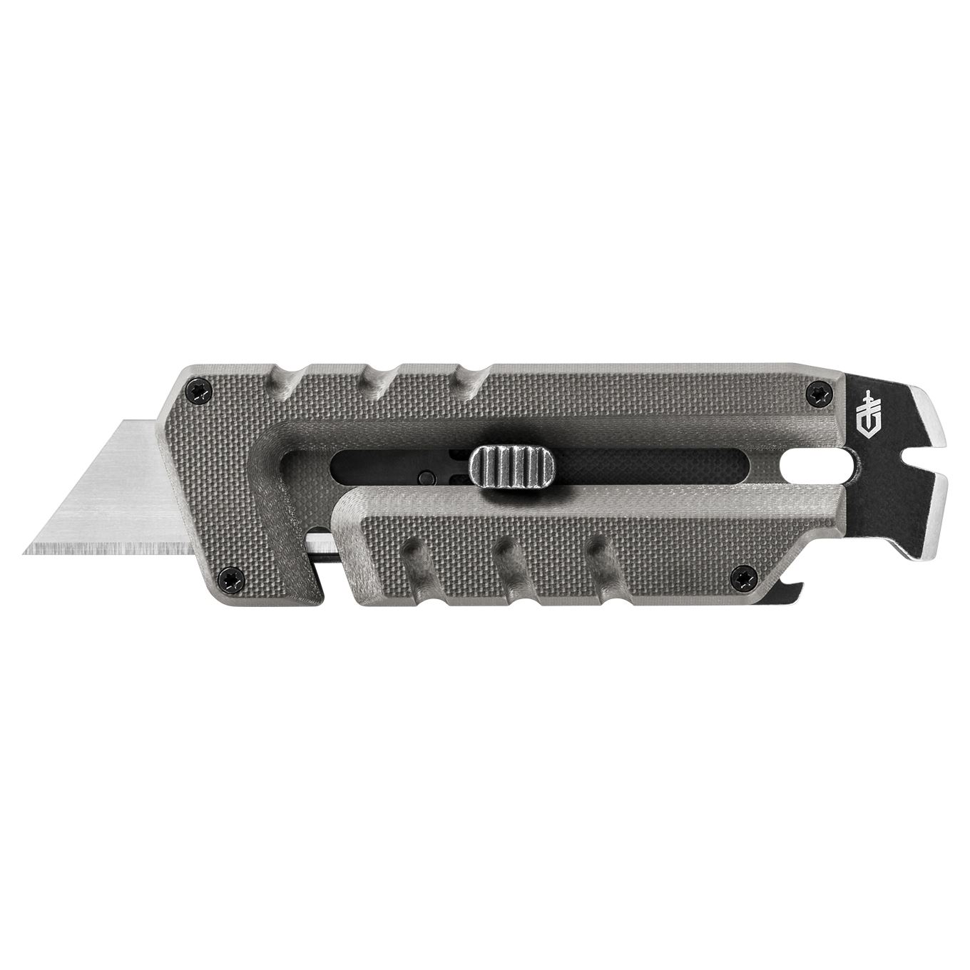 Gray Gerber Prybrid Utility with its sliding utility blade extended