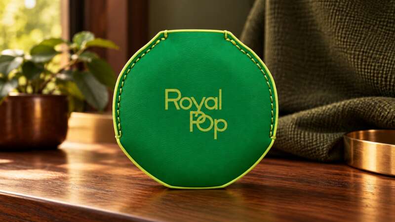 Green Eight Royal Pop leather cover with light-green stitching