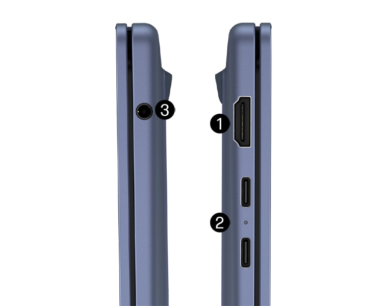 HP OmniBook 5 left and right profiles showing HDMI, USB-C and audio connections