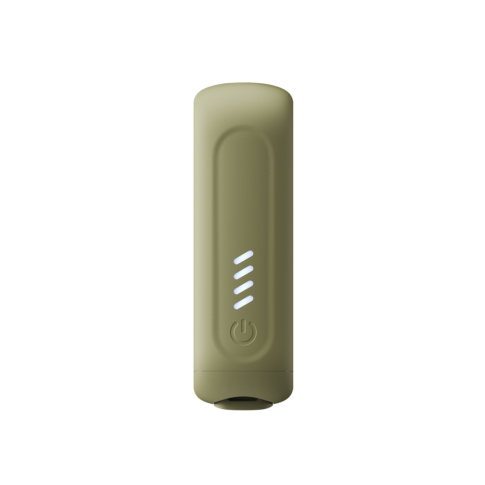 Side view of the Ranger Green INIU Rugged 10000, showing its battery indicators and power button.