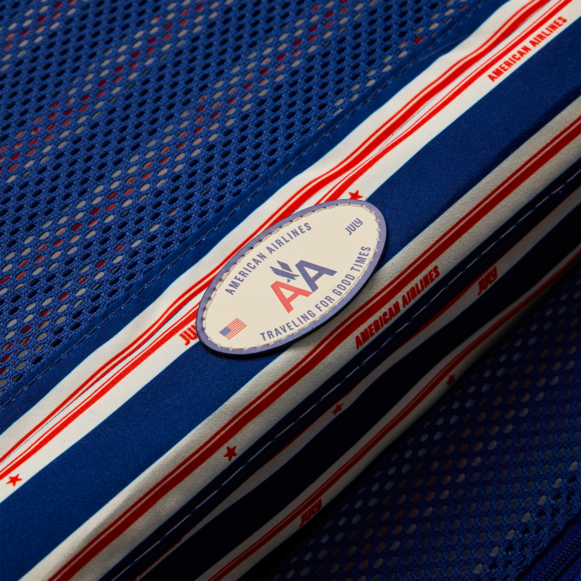 American Airlines heritage lining and July co-branded interior details. Image: July.