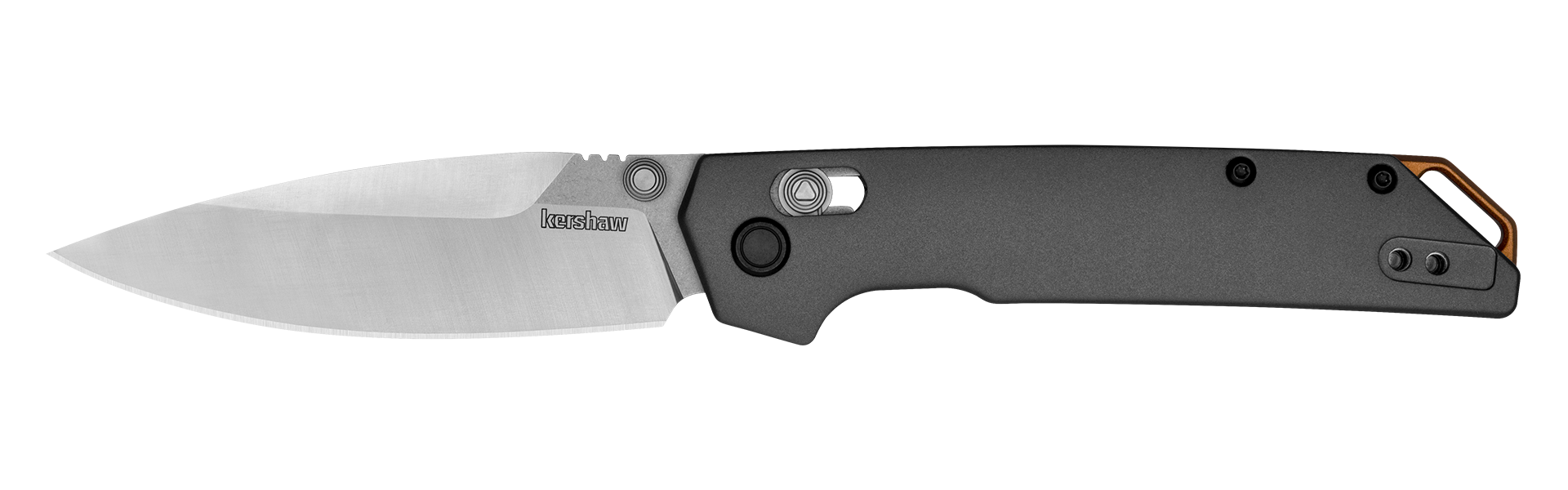 Gray Kershaw Iridium 2038 with its silver spear-point blade open
