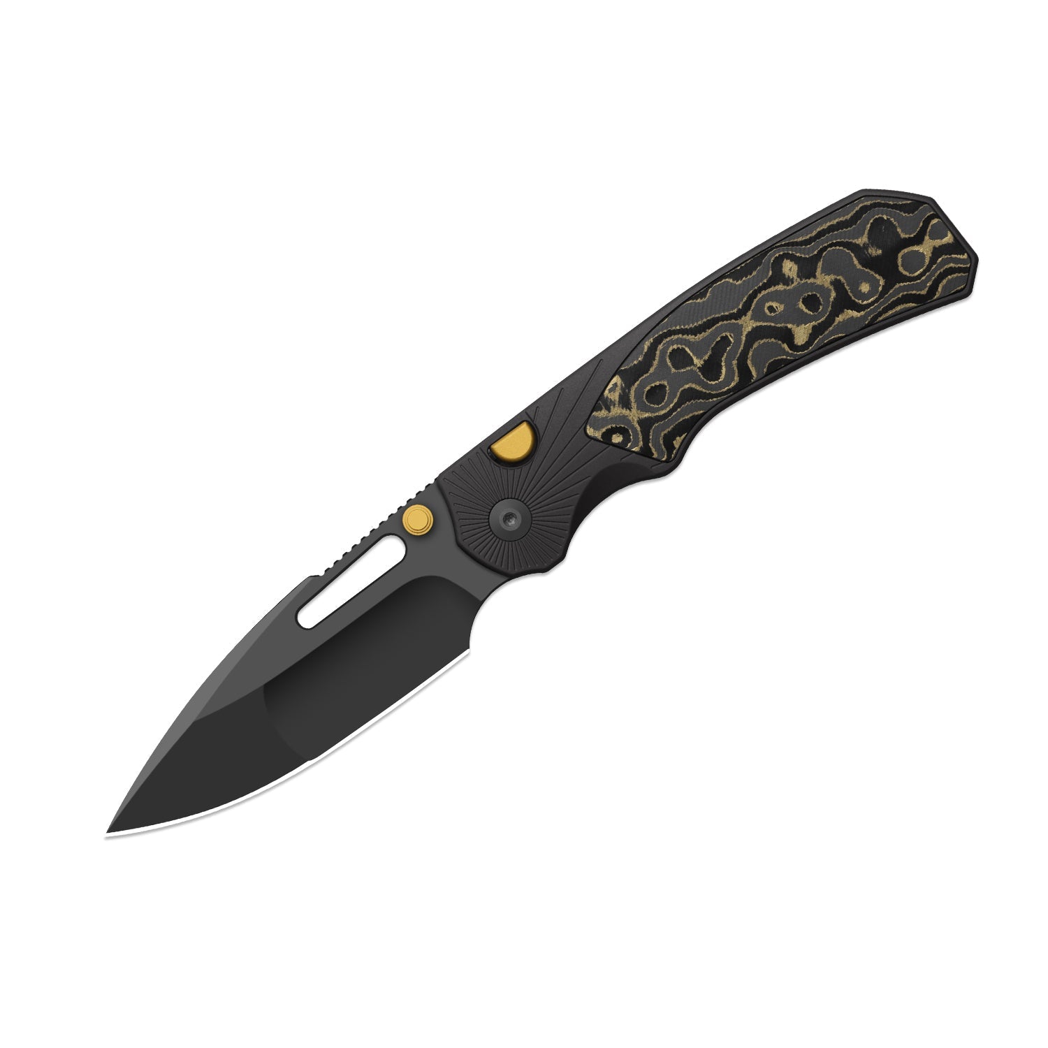 Kizer Durandal K3765BD2 open blade and Camo Gold handle