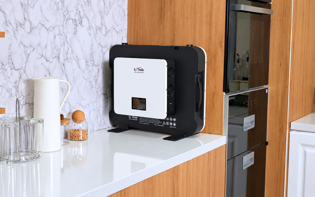 Lares K1 inverter-charger shown separately beside kitchen cabinetry