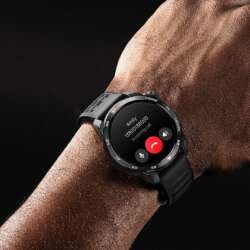 Close-up of the Dark Gray Mibro GS Pro2 on a wrist during a Bluetooth call.