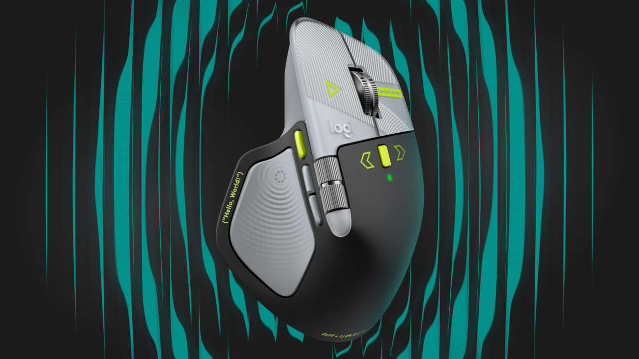Logitech MX Master 4 Developer Edition with silver, black and lime detailing.