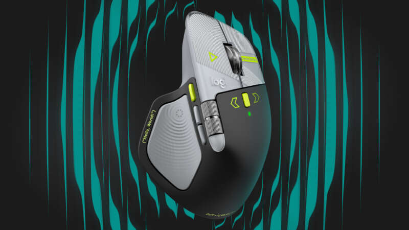Logitech MX Master 4 Developer Edition with silver, black and lime detailing.