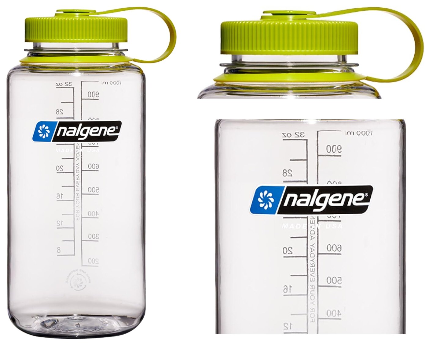 Nalgene 32-ounce bottle with tethered cap and capacity markings