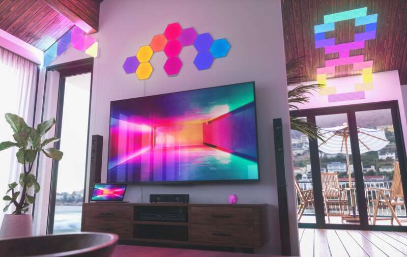 Nanoleaf light panels installed in a living room