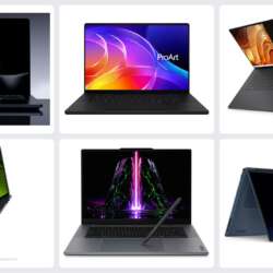 Official product images of Microsoft Surface Laptop Ultra, ASUS ProArt P16, Dell XPS 16 Creator Edition, HP OmniBook Ultra 16, Lenovo Yoga Pro 9n and Yoga 9n 2-in-1