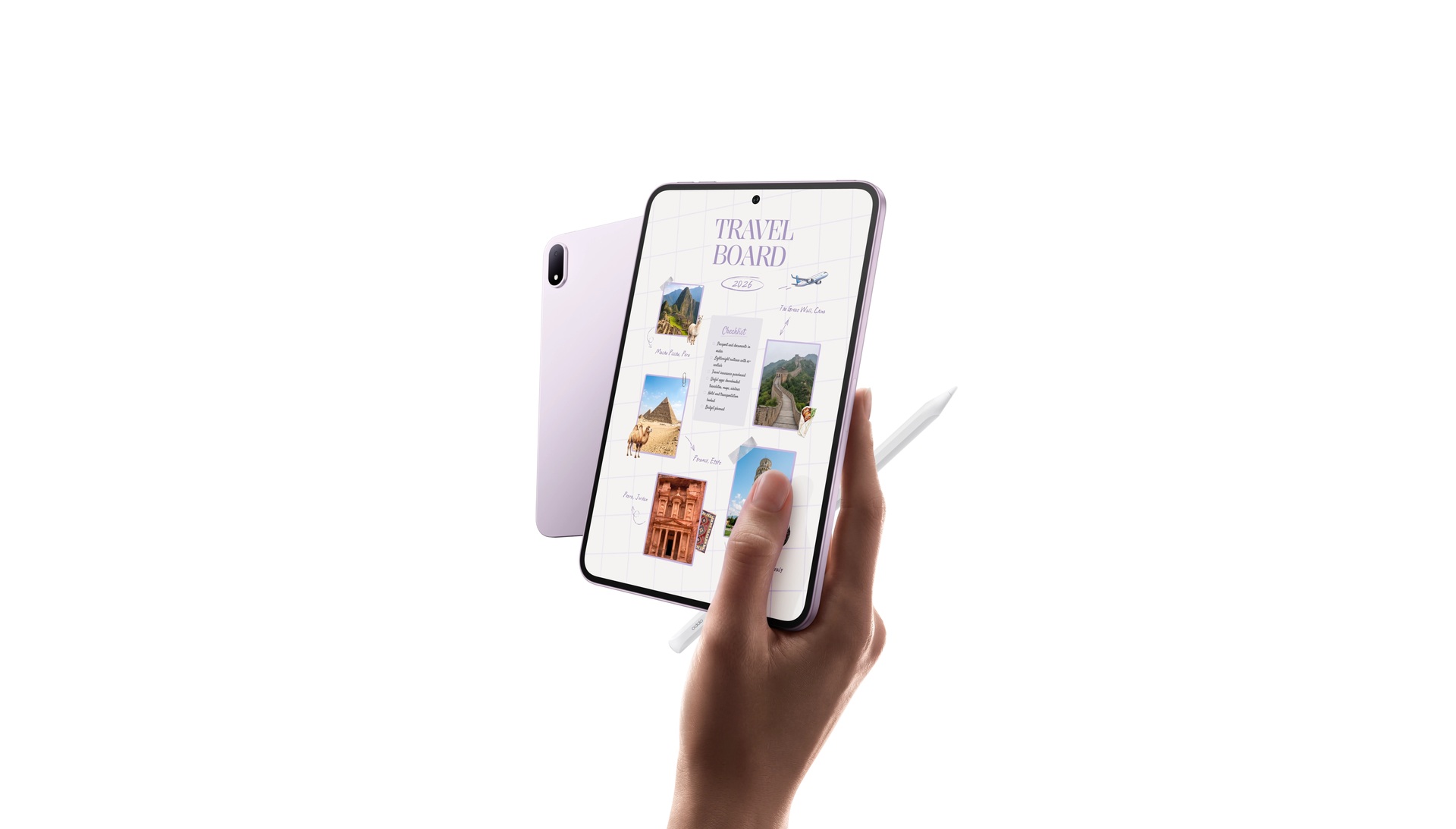 Front and rear of the lavender OPPO Pad Mini Matte Display Edition.