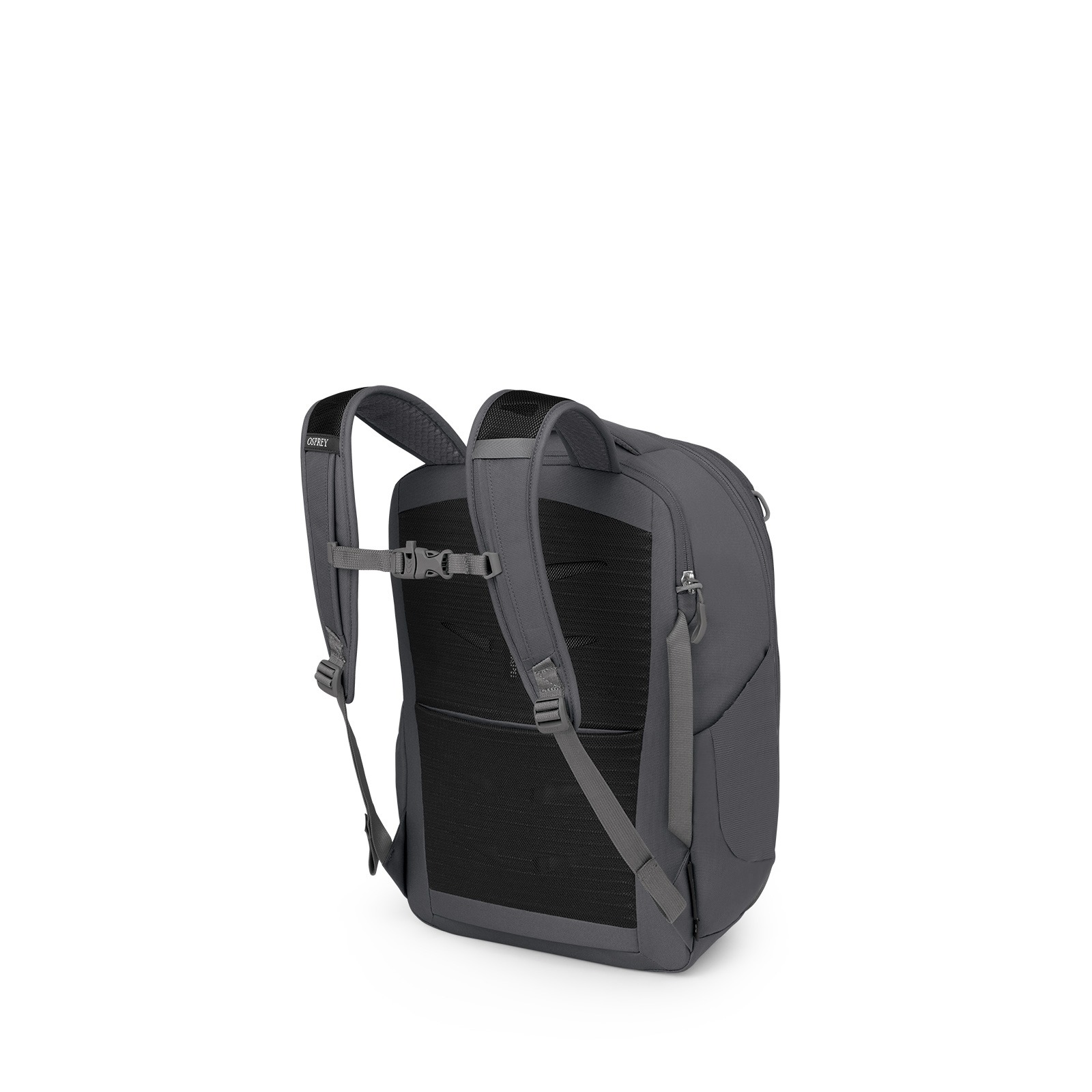 Rear harness and luggage pass-through of the gray Osprey Daylite 26+6