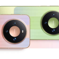 Pink and green Huawei Mate 90 phones shown from the rear