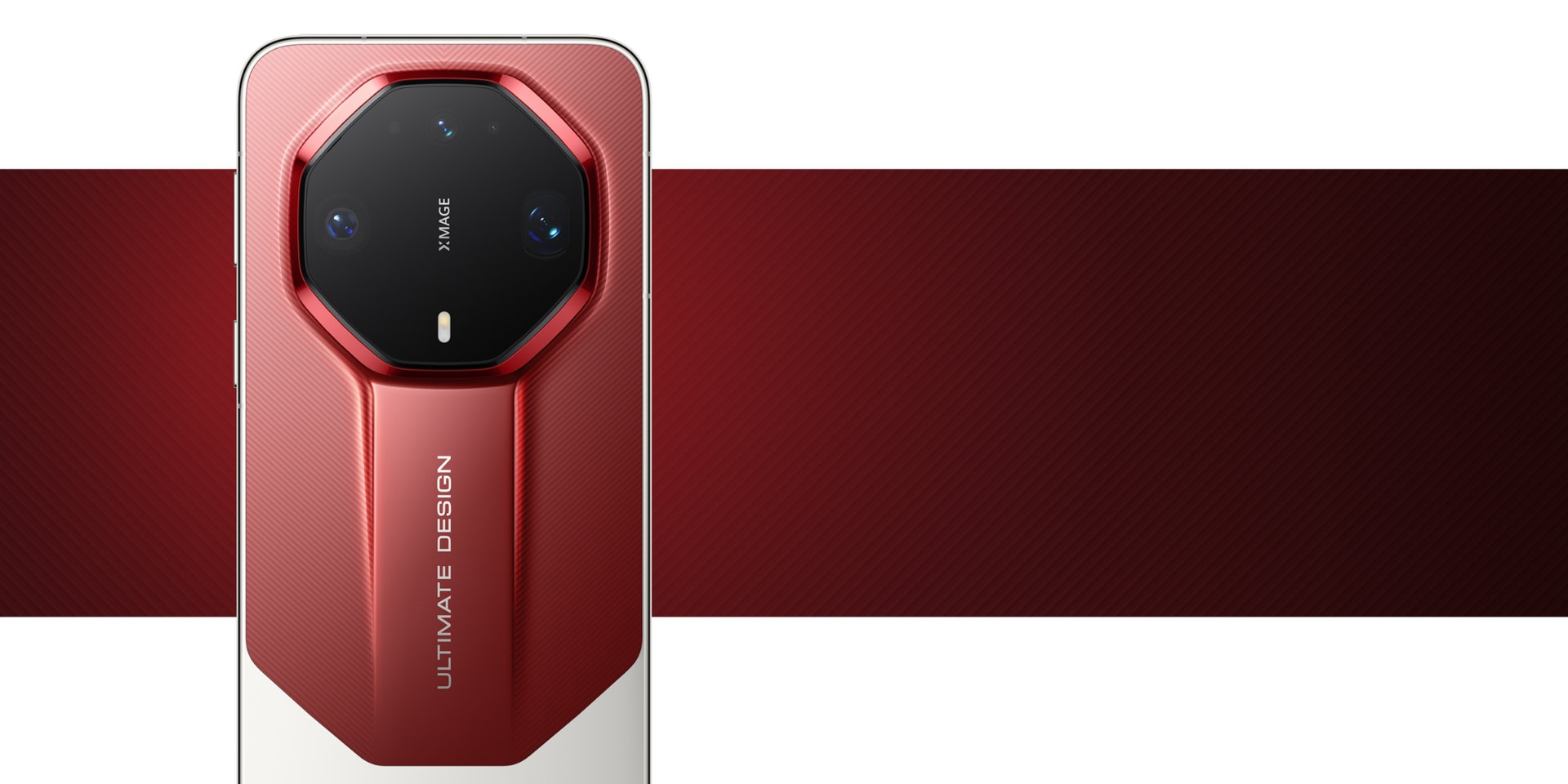 Red Huawei Mate 90 RS Ultimate Design rear with geometric camera island