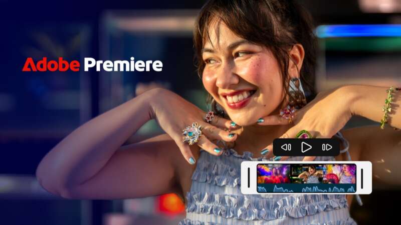Adobe’s Premiere mobile Android launch illustration with a multitrack timeline.