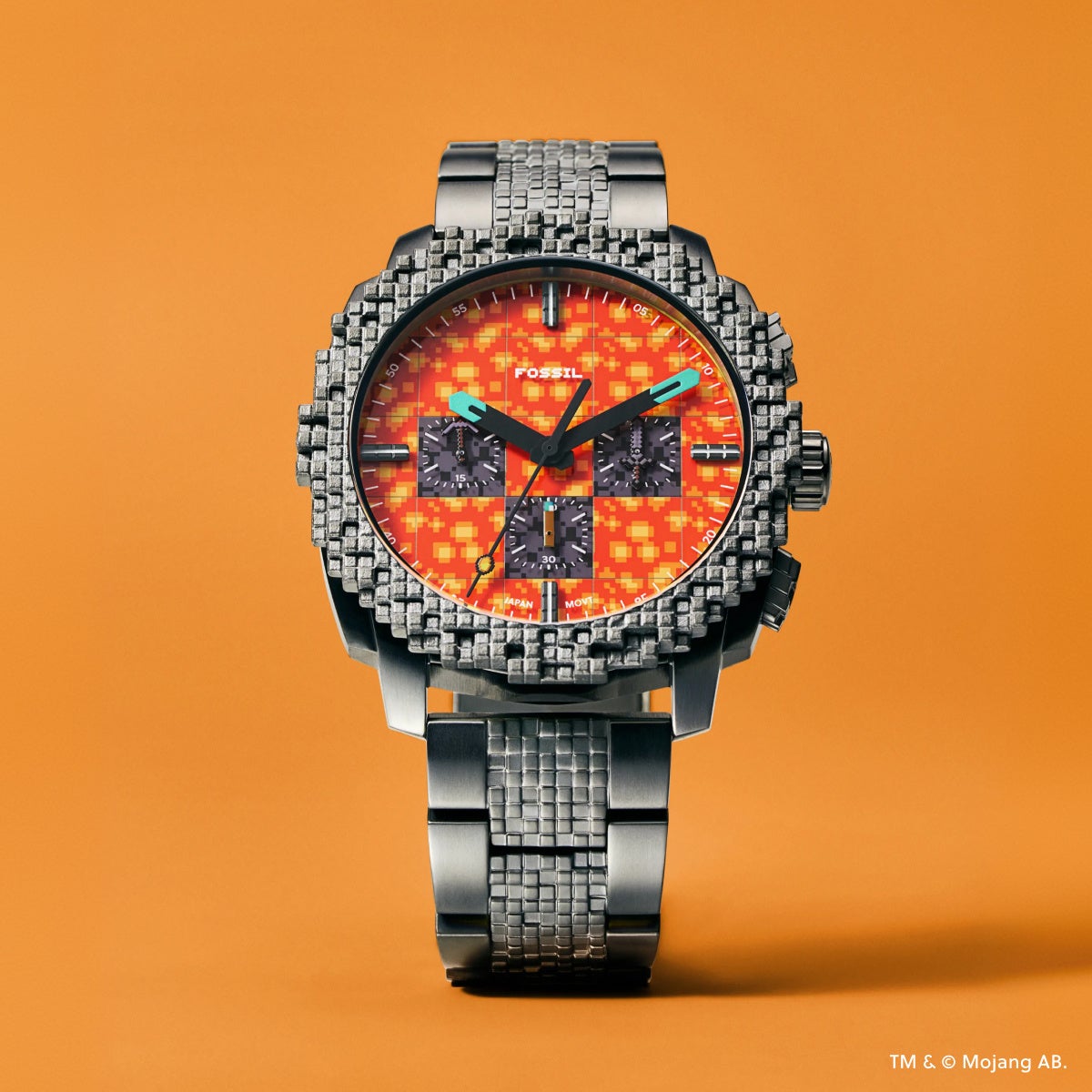 Fossil Nether watch with orange dial and gunmetal metal bracelet