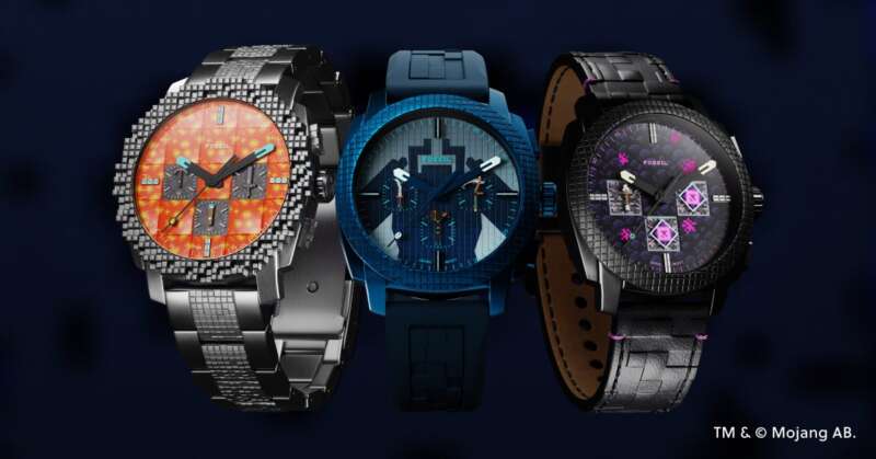 Fossil Minecraft Nether, Dungeons II and End watches on a dark background