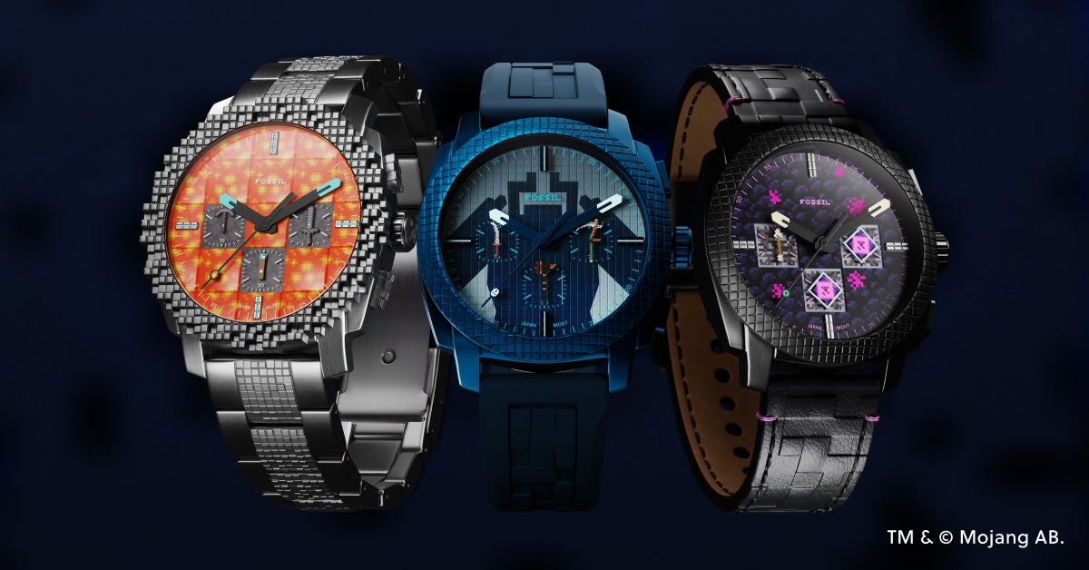 Fossil Minecraft Nether, Dungeons II and End watches on a dark background