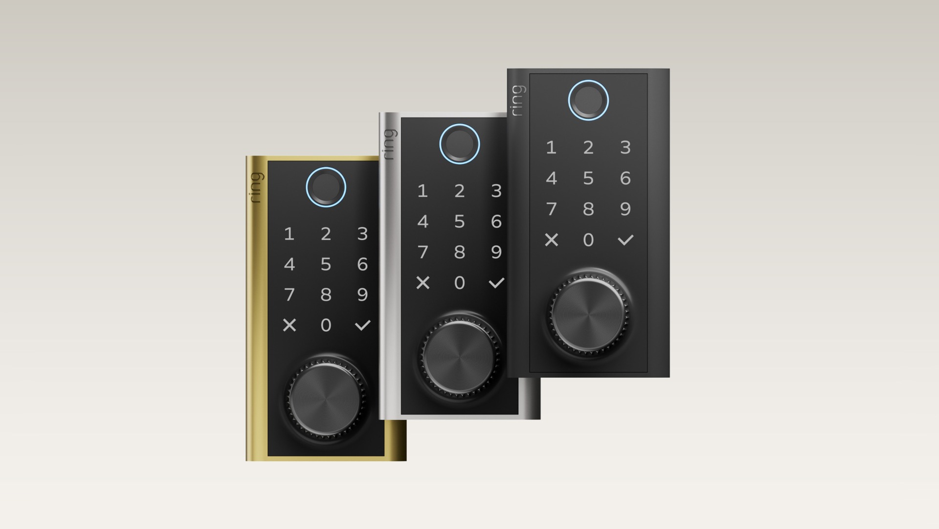 Ring Smart Lock in black, silver and brass finishes