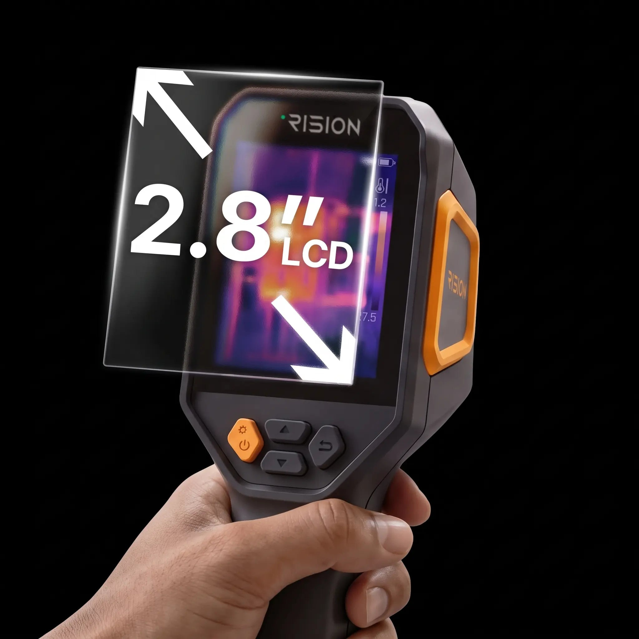 RISION illustration marking the Torix’s 2.8-inch display