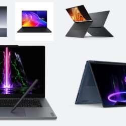 Lenovo Yoga Pro 9n and Yoga 9n 2-in-1 in front of Surface, ASUS ProArt, Dell XPS and HP RTX Spark laptops